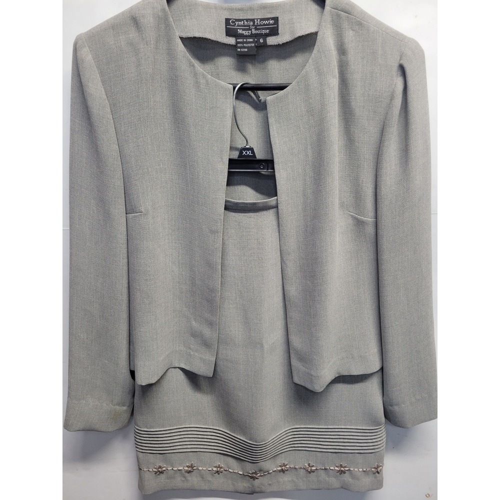 Cynthia Howie for Maggy Boutique Gray Embroidered Skirt Suit Set sz 6
